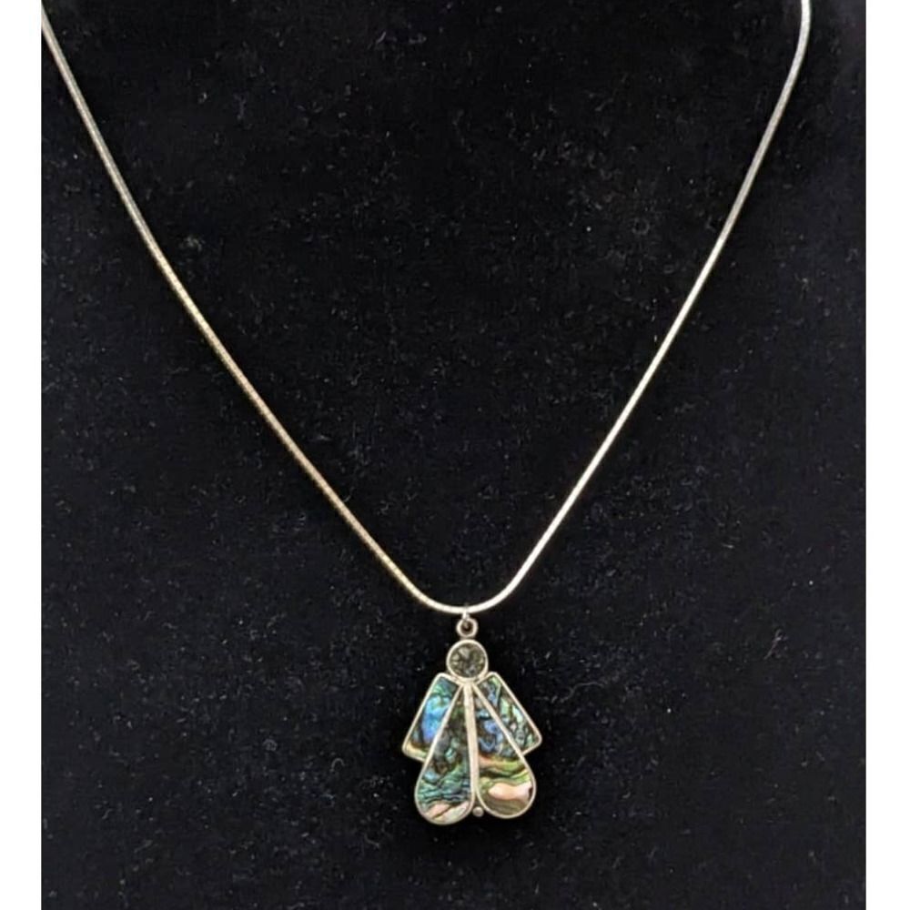 925 Mexico Sterling‎ Silver Angel Necklace Abalone Vintage Antique Handmade